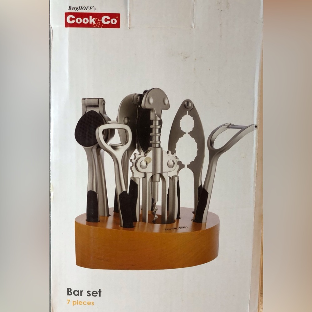 Stainless Steel Bartender Tool Set with Wooden Stand